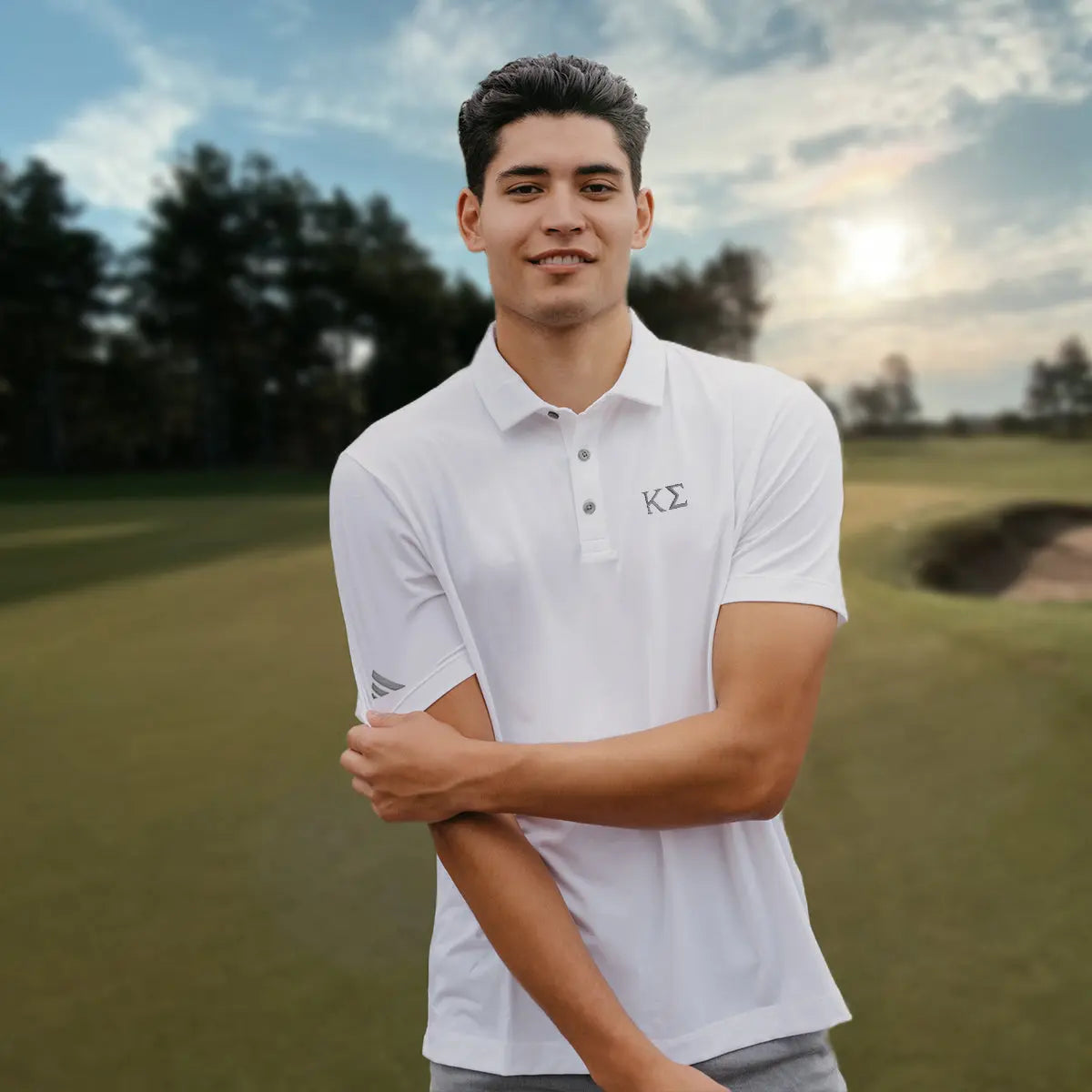 New! Kappa Sig White Adidas Golf Polo With Greek Letters Kappa Sigma
