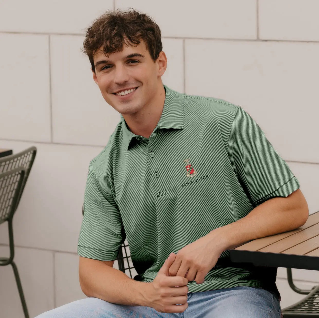 Kappa Sig Peter Millar Jubilee Stripe Stretch Jersey Polo with Crest Kappa Sigma