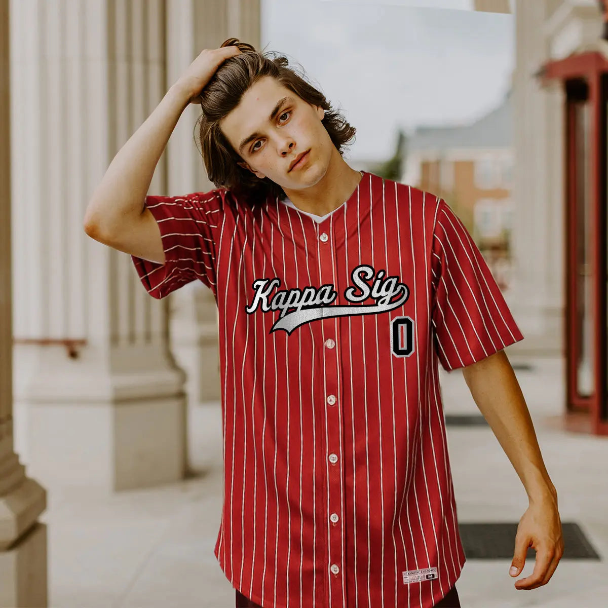 Kappa Sig Pinstripe Baseball Jersey.