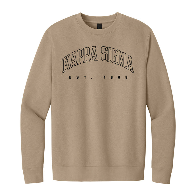 Neutral tan crewneck with fraternity design