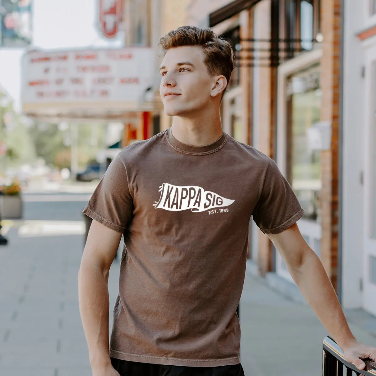 Kappa Sig Comfort Colors Brown Pennant Short Sleeve Tee