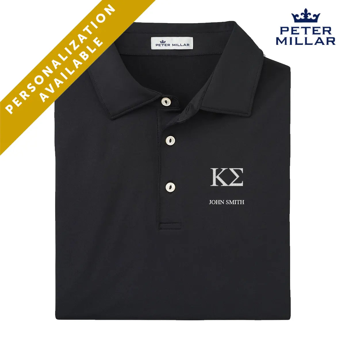 New! Kappa Sig Personalized Peter Millar Black Polo With Greek Letters Kappa Sigma