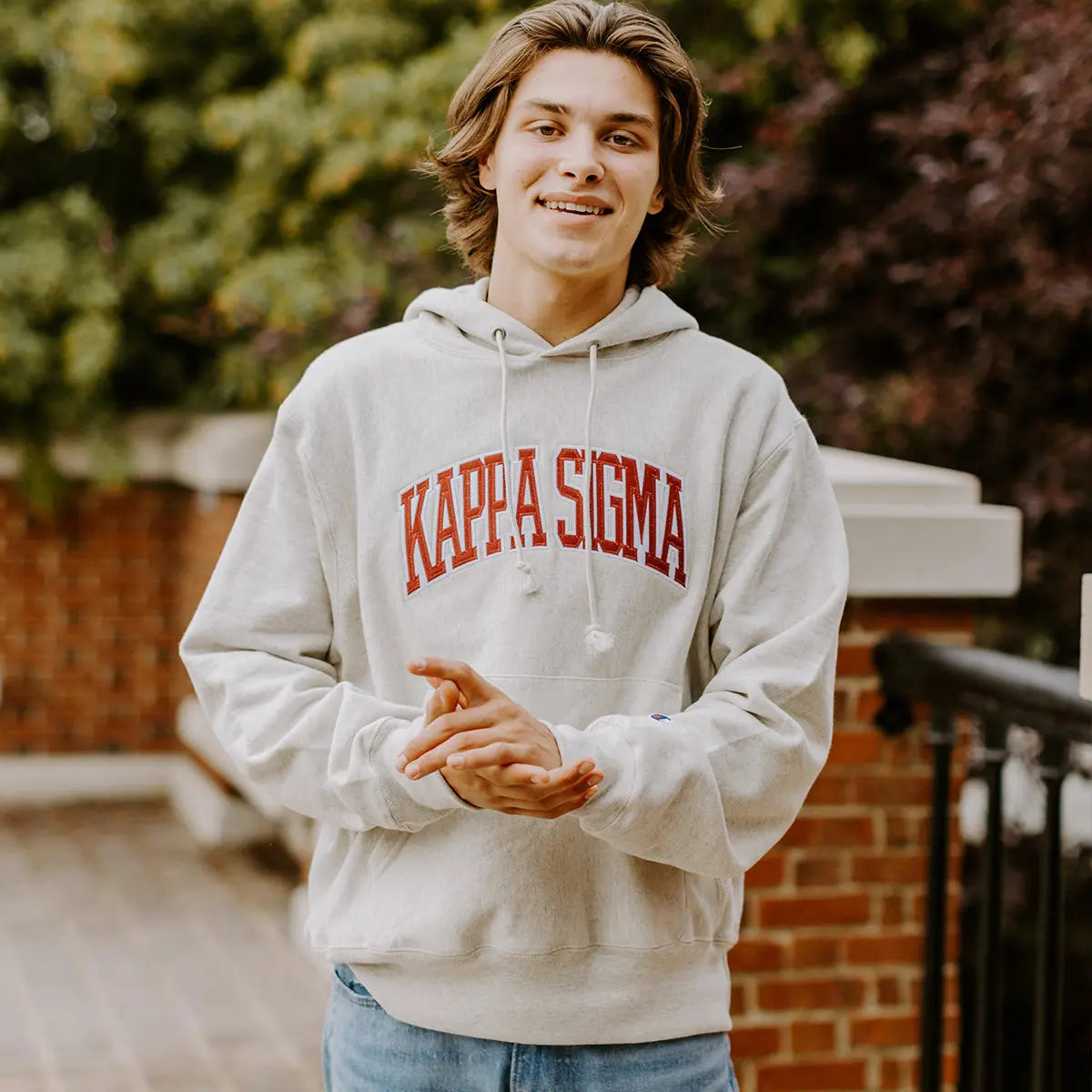 Kappa Sig Natural Champion Reverse Weave Sewn On Hoodie - Kappa Sigma Official Store