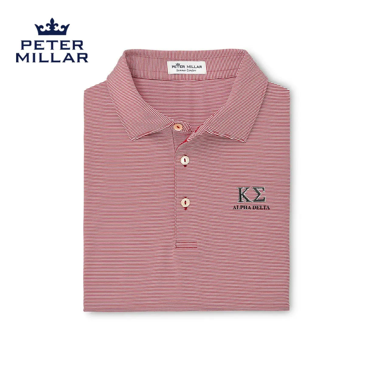 Kappa Sig Peter Millar Jubilee Stripe Stretch Jersey Polo with Greek Letters - Kappa Sigma Official Store