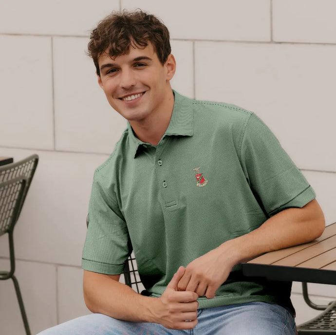 Kappa Sig Peter Millar Jubilee Stripe Stretch Jersey Polo with Crest Kappa Sigma