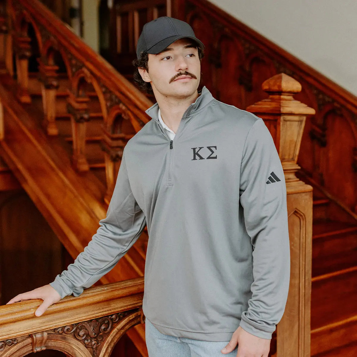 Kappa Sigma Fraternity Grey Adidas Lightweight Performance 1/4 Zip with Greek letters.