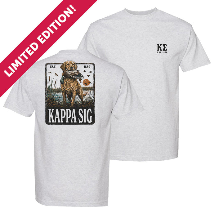 White short-sleeve graphic T-shirt featuring a small left chest print and a large outdoor-inspired illustration on the back.