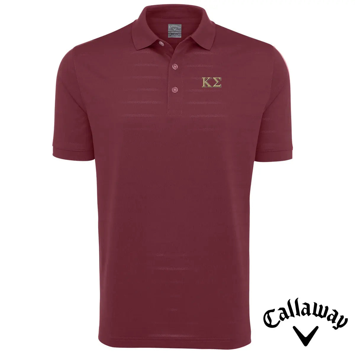 Kappa Sig Maroon Callaway Opti-Vent Polo with gold embroidered Greek letters on the left chest.
