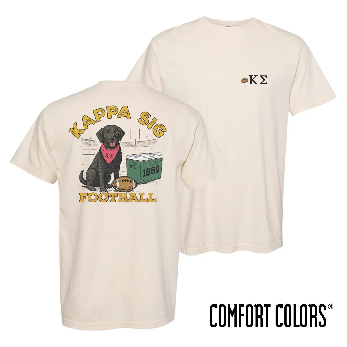 Kappa Sig fraternity t-shirt featuring a black lab in a football stadium
