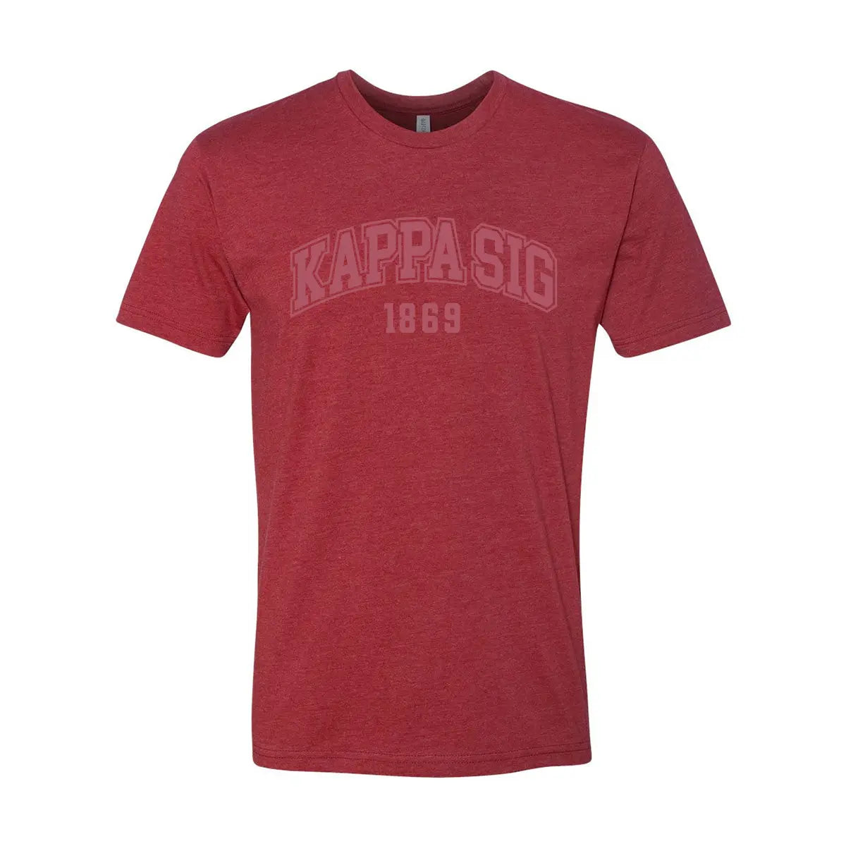 Red heather crew-neck tee with a subtle tonal arched ÒKappa SigÓ print on the chest