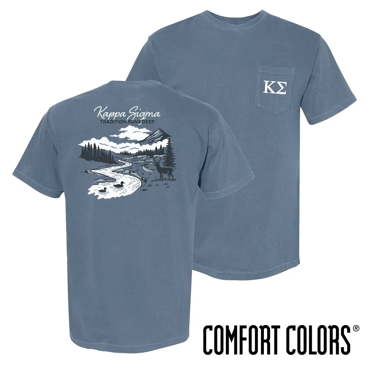 Kappa Sig fraternity t-shirt featuring an outdoor nature scene.