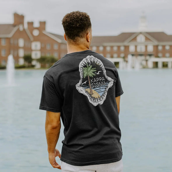 New! Kappa Sig Comfort Colors Shark Bite Black Short Sleeve Pocket Tee