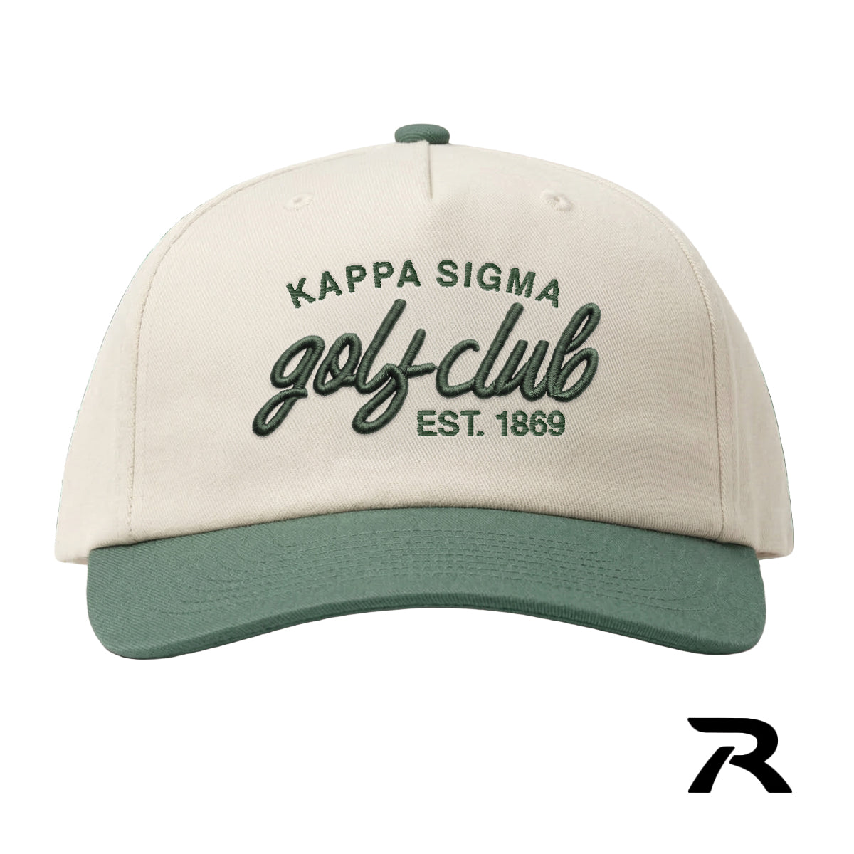 Cream and Green Richardson brand hat featuring premium embroidery, designed for stylish fraternity apparel and casual campus wear.