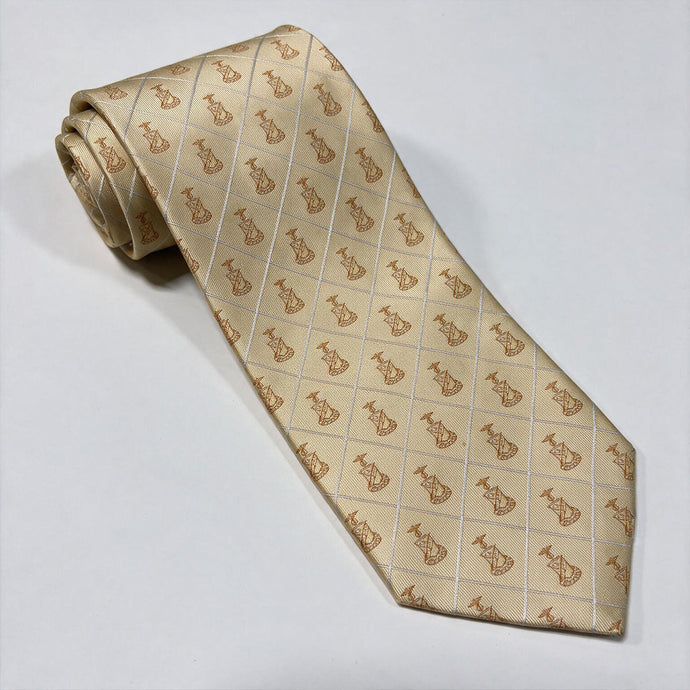 Official Kappa Sigma Gold Crest Silk Tie in red with woven Kappa Sigma Greek letters, premium fraternity neck tie for composite photos, formals, weddings, graduation, and professional attire.