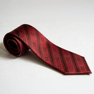 Official Kappa Sigma Signature Striped Silk Tie in red with woven Kappa Sigma Greek letters, premium fraternity neck tie for composite photos, formals, weddings, graduation, and professional attire.