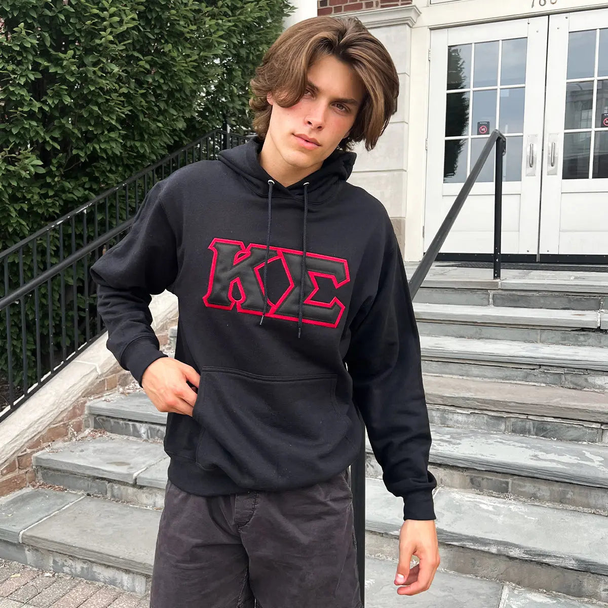 Kappa Sig Black Hoodie with Black Sewn On Letters - Kappa Sigma Official Store