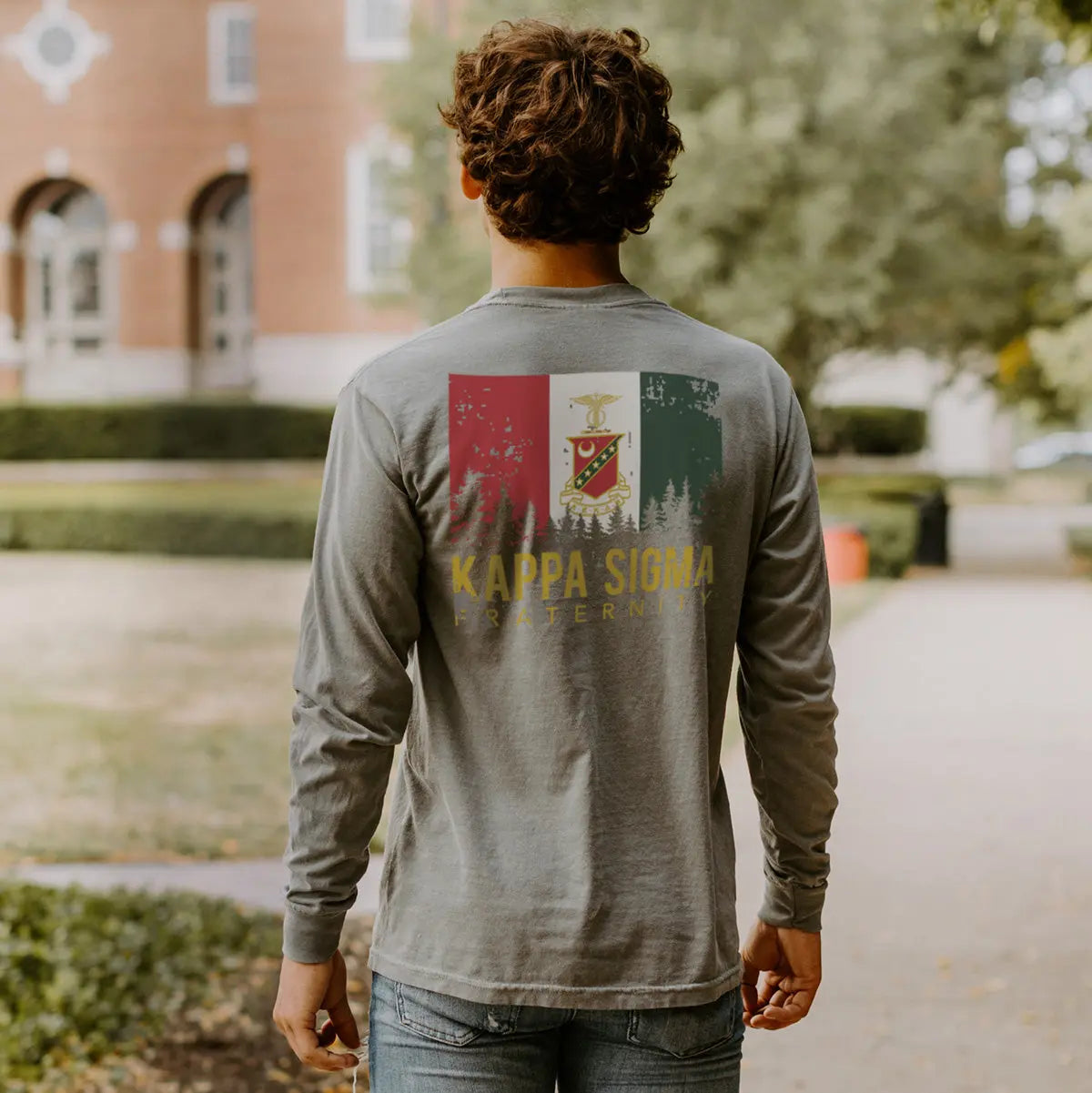 Kappa Sig Gray Comfort Colors Flag Long Sleeve Pocket Tee - Kappa Sigma Official Store