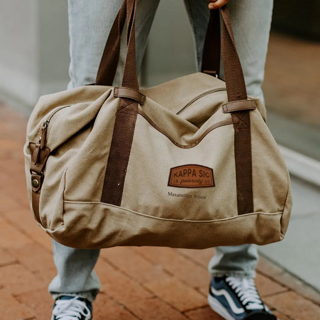 Kappa Sig Khaki Canvas Duffel With Leather Patch - Kappa Sigma Official Store