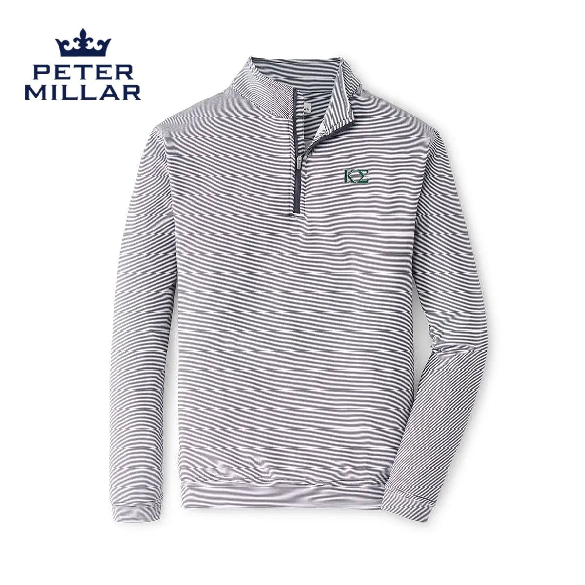 Kappa Sig Peter Millar Perth Mini Stripe Stretch Quarter Zip with Greek Letters - Kappa Sigma Official Store