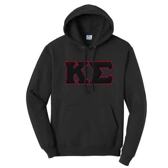 Kappa Sig Black Hoodie with Black Sewn On Letters