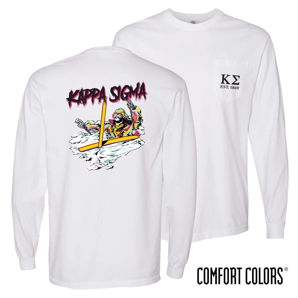 Kappa Sig Comfort Colors White Long Sleeve Ski-leton Tee Kappa Sigma Official