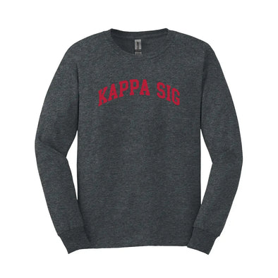 Kappa Sig Dark Heather Long Sleeve Tee with Sewn On Letters