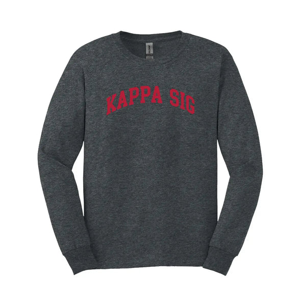 Kappa Sig Dark Heather Long Sleeve Tee with Sewn On Letters