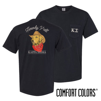 New! Kappa Sig Comfort Colors Cowboy Retriever Black Short Sleeve Pocket Tee