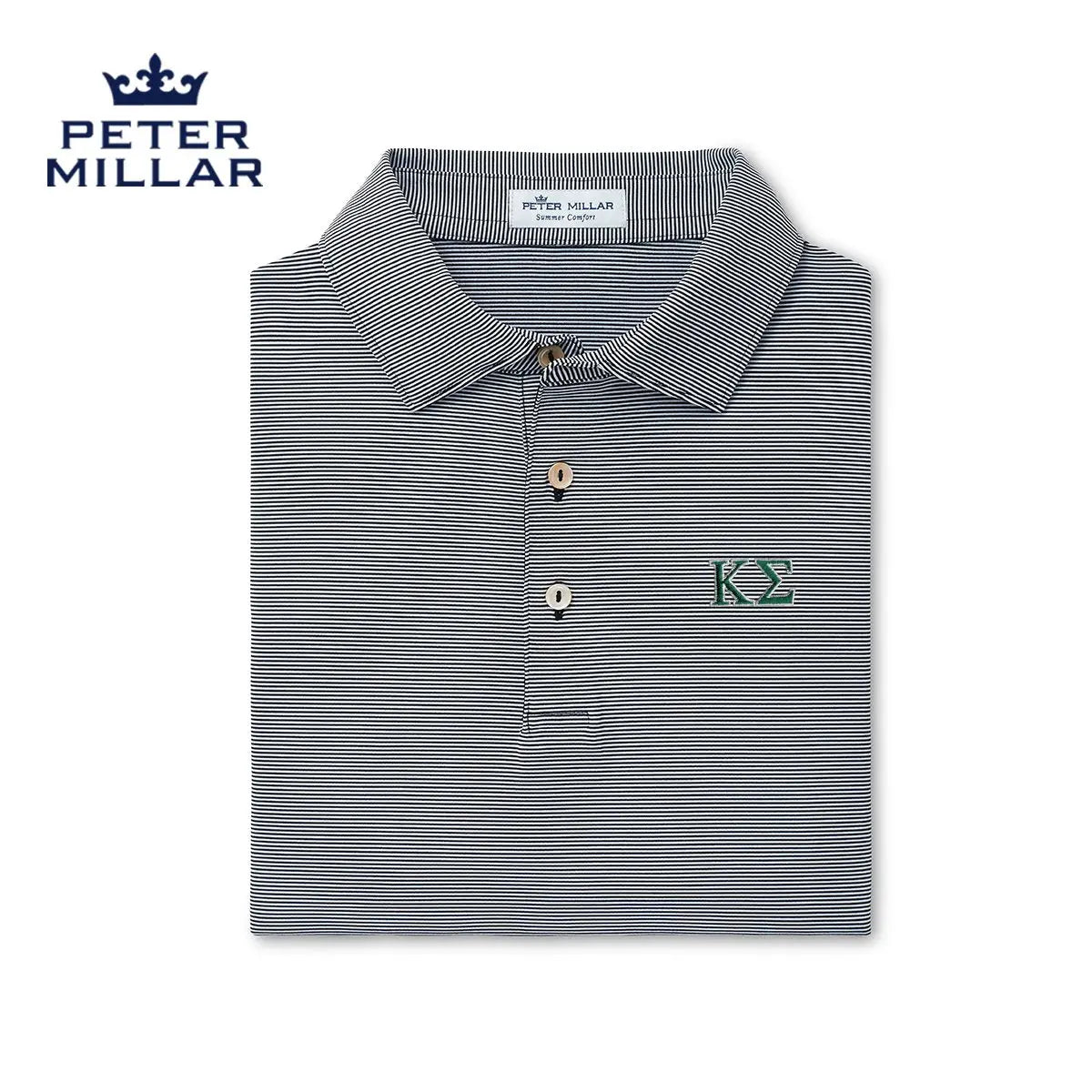Kappa Sig Peter Millar Jubilee Stripe Stretch Jersey Polo with Greek Letters - Kappa Sigma Official Store