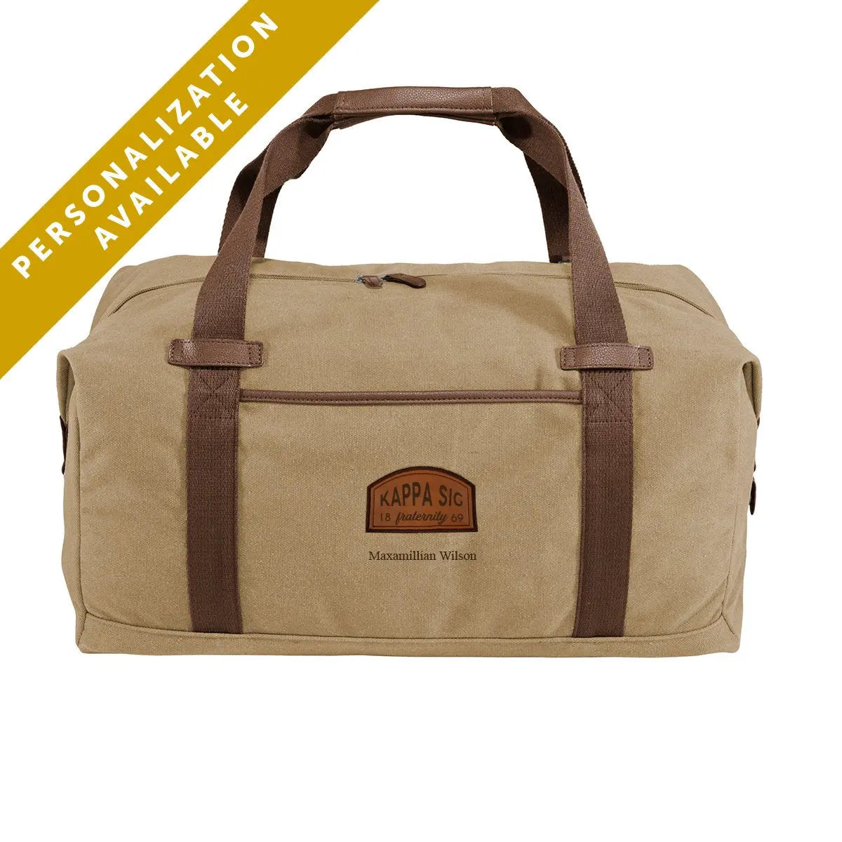 Kappa Sig Khaki Canvas Duffel With Leather Patch - Kappa Sigma Official Store