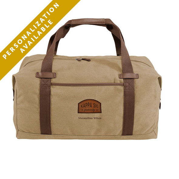 Kappa Sig Khaki Canvas Duffel With Leather Patch