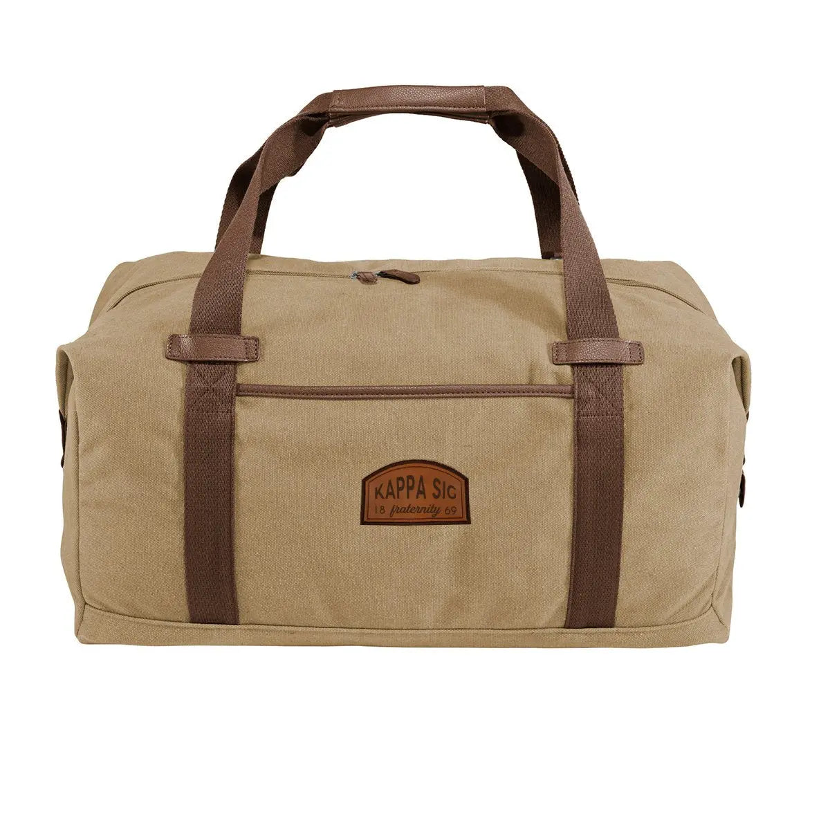 Kappa Sig Khaki Canvas Duffel With Leather Patch - Kappa Sigma Official Store
