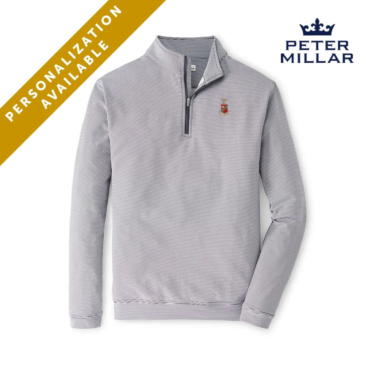 Kappa Sig Peter Millar Perth Mini Stripe Stretch Quarter Zip with Crest - Kappa Sigma Official Store