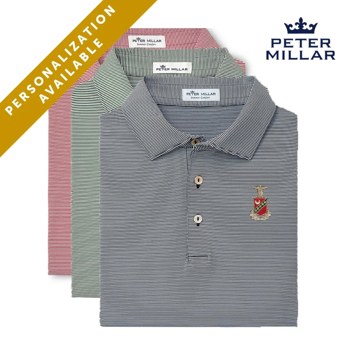 Kappa Sig Peter Millar Jubilee Stripe Stretch Jersey Polo with Crest - Kappa Sigma Official Store