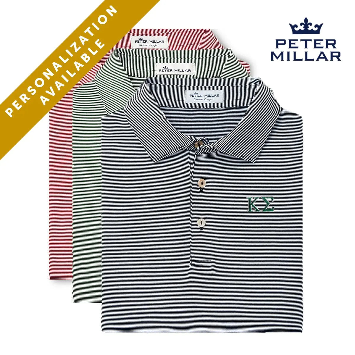 Kappa Sig Peter Millar Jubilee Stripe Stretch Jersey Polo with Greek Letters - Kappa Sigma Official Store